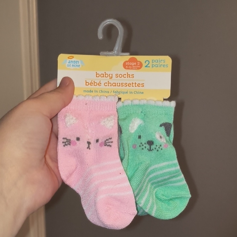 Angel of Mine Baby Socks - Pink and Green